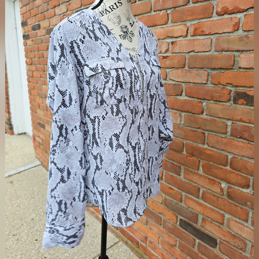 Express Snakeskin Python Print Blouse Top | Zip F… - image 2